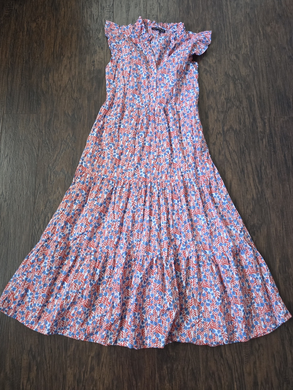 Liza BYRD Floral Tiered Maxi Dress in RED & Blue